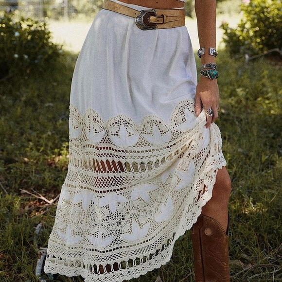 Chasing Unicorns Dresses & Skirts - {SOLD} Chasing Unicorns✨ All Summer Long Linen and Crochet Skirt Sz Small